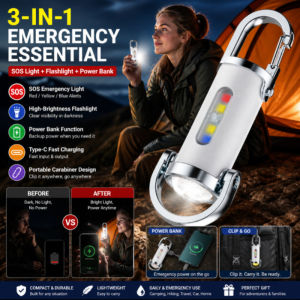 Portable Flashlight Multi-Function Emergency Lamp With SOS Light & Power Bank