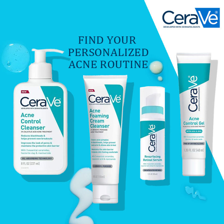 Cerave Salicylic Acid Acne Control Cleanser Set With Acne Treatment ...