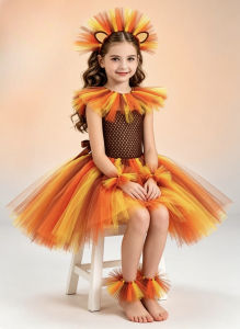 11.11 Cartoon Cute Lion Jungle Animal Style Puffy TutuDress Halloween Birthday Carnival Party Dress Up Children Stage Performance Wear h2610