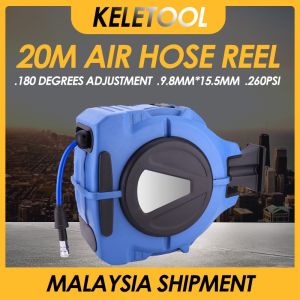 Air Hose Reel Retractable Retractable Extension Cord Reel 66 FT  Ceiling Wall Mount Max 300 PSI Automatic Rewind Hose Reel 180°Swivel Bracket