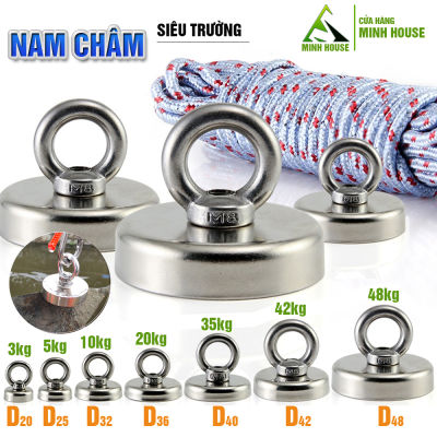 Nam châm siêu trường siêu mạnh hút dính dùng để trục vớt đồ vật cứu hộ nâng vật nặng treo đồ Minh House