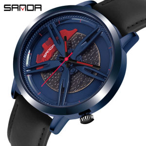 SANDA Fashion Wheels Men Watches Unique Design Casual Personality Classic Men Quartz Stainless Steel Rim Hub Watches