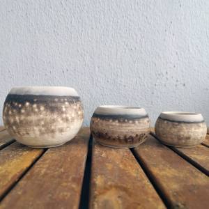 RAAQUU Tsuchi Raku Planter Pot Set of 3 Art Pottery for Indoor plants cactus and succulents Handmade Ceramic Home Decor Gift