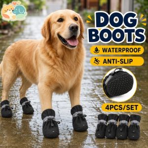 Waterproof Dog Booties Anti Slip Pet Paw Covers Soft Adjustable Outdoor Walking Shoes 4 Pcs Set Rain Hot Pavement Indoor Floor Protection