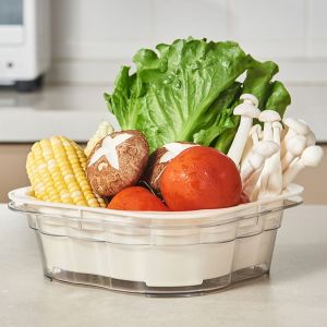 LOPU 2/5Pcs รูปสี่เหลี่ยม ชุดตะกร้าระบายน้ำผลไม้ สร้างสรรค์ ประหยัดพื้นที่ ถังล้างผัก จัดเก็บง่าย ใช้ซ้ำได้ ชามซักหลายชั้น ครัวเรือน