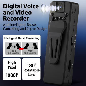 HD 1080P Camera Rotating Smart VCR Noise Reduction Back Clip Card Recorder