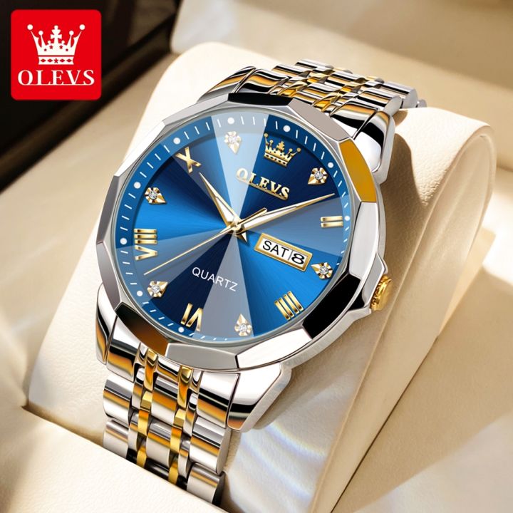 OLEVS Watch For Men Waterproof Original Stainless Steel Quartz Luminous ...