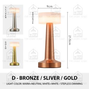 🔥[Ready Stock] Ins Luxury Nordic Metal LED Cordless Table Lamp Touch 3 Color Dimmable Night Light Lampu Tidur Malam 小夜灯