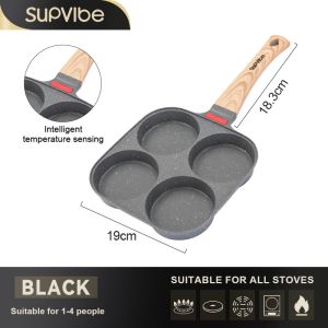 SUPVIBE 4 Hole Pan Non Stick For Burger Egg Ham Pancake Maker Frying Pot Cook