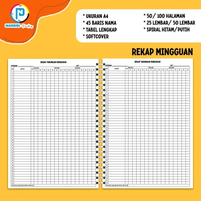 (NON CUSTOM) BUKU REKAP TABUNGAN SEKOLAH HARIAN A4/B5/A5 JILID SPIRAL