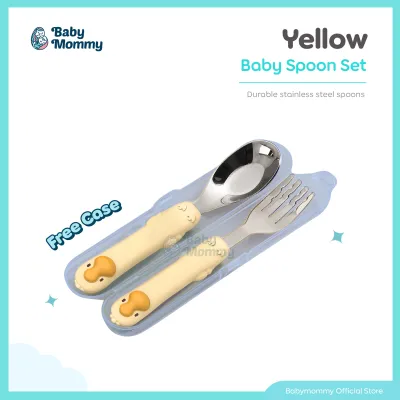 Babymommy👶Baby Fork Spoon Set Training Spoon Children Tableware Stainless Steel Sudu Garpu Kanak-Kanak