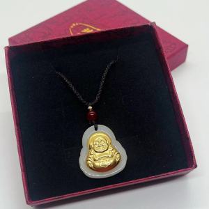 New imitation gold inlaid jade Laughing Buddha pendant white jade Guanyin and Maitreya Buddha necklace live streaming promotional items direct supply from manufacturer