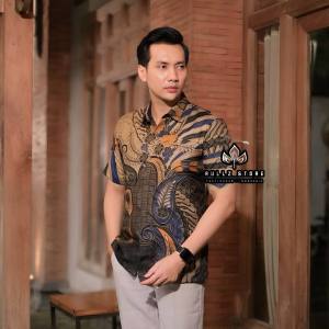 Kemeja Batik Pria Lengan Pendek Baju Batik Pekalongan Modern Kantor Pria Motif Eksklusif Warna Cokelat Kemeja Pria trendy