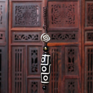 Jade Agate Dzi Beads Keychain Pendant 开光玛瑙玉髓九眼天珠吊坠吊饰 藏式转运天珠钥匙扣吊坠挂件 复古风钥匙扣包包挂吊坠