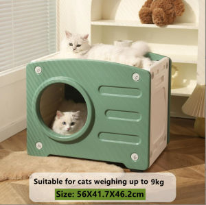 Cat Cave Plastic Cat Bed House/Bedside Table Waterproof Cat Bed with Non-Slip Base Portable Small Dog House Use as Side Table/Stool/Bedside Table