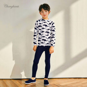 Two Pieces Swimwear for Children Swimming Suit for Kids Boys Rash Guards with Swim Cap Baby Sandy Beachwear with Whales Pattern Boy Sandy Beach Outfit