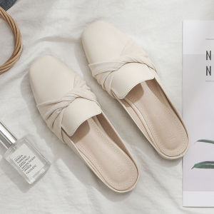 43 Large Size Lazy Pearl Toe-Covered Mules For Women Flat Fashionable Casual Bowknot Sandals For Outdoor Wear