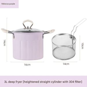 PLNBFG 3L Deep Fryer Pot with Mesh Strainer Basket Fine Iron Soup Oil Pot Durable with Lid Frying Pot