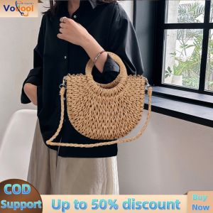 Womens Woven Crossbody Shoulder Bag with Semicircle Shape Lightweight and Spacious for Beach and Holiday