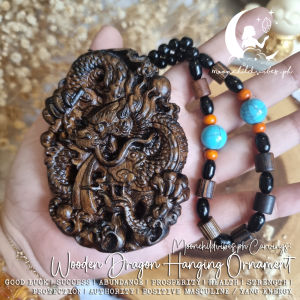 Dragon Double Sided Wood Carving Hanging Charm Ornament - 2024 Year of The Wood Dragon Fengshui