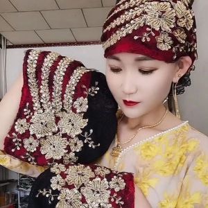 CANICECA Full Cover Turban Cap Elastic Flower Embroidery Head Wraps Cover White Hair Chemo Hat