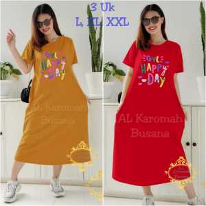 Dress Kekinian Happy Day / Daster Gyl Lengan Pendek / Dress Gyl Saku Kiri Kanan / Daster Ukuran L XL XXL