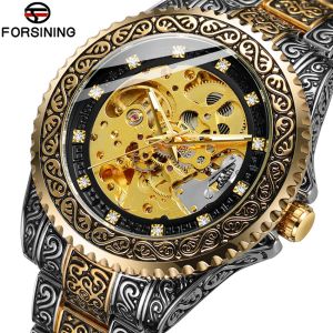 Forsining watch diamond dial automatic watch vintage time stainless steel mens sports mechanical watch. Mens gifts