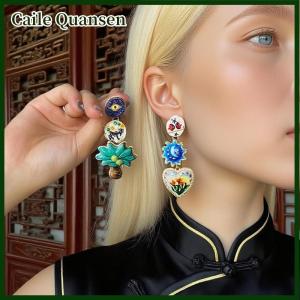 Caile ต่างหูแบบห้อยทำจากอัลลอยด์สุดสร้างสรรค์แนววินเทจต่างหูแบบห้อยทำจากต้นปาล์มดอกไม้สำหรับผู้หญิงใช้ในงานเลี้ยงงานเลี้ยงแฟชั่นของขวัญเครื่องประดับสำหรับผู้หญิง