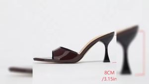 Liyke Summer 8CM Strange Thin Heels Slippers For Women Cozy Patent Leather Pointed Toe Slides Shoes Party Dress Mules Sandals For Women