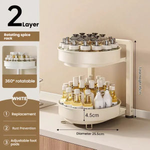 SJORAGE On Hand🔥2/3 Tier 360° Rotating Spice Rack Kitchen Countertop Organizer Lazy Susan Seasoning Bottle Storage Holder for Condiment Kitchen Organizer