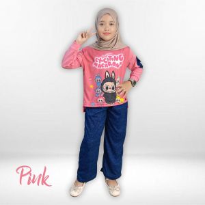 CF Kids Setelan Anak Perempuan FullPrint Motif Labubu Sablon Karakter Trendy