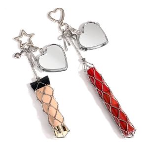 BOBOTYU Portable Metal Net Lipstick Bag Silver Mini Lip Balm Bag Keychain Lip Balm Organizer Light Weight Lipstick Storage Bag Travel