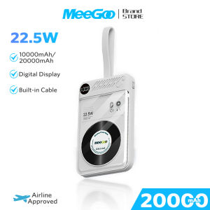 MeeGoo 10000/20000mAh 22.5W Super Fast Charge Built Cables 15W Wireless Powerbank Digital Display Small Magnatic Powerbank For Android IOS无线充电宝