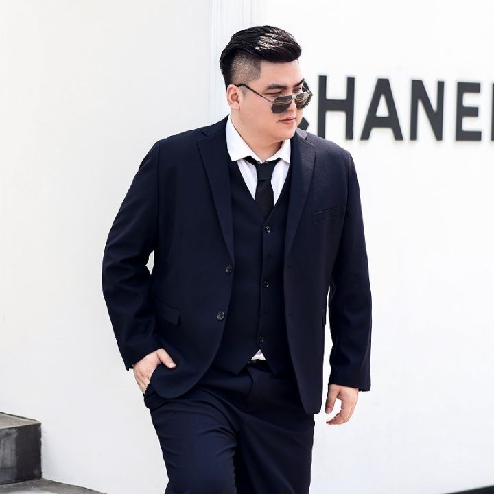 Fat Men Navy Blue Oversize Business Formal Suit Jacket Work Pant