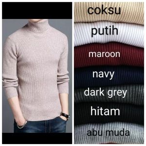 sweater rajut kerah tinggi pria jumbo