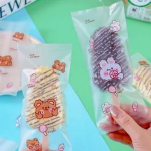 100pcs 8x19CM Ice Cream Pastry Plastic Bag Seal Graham Bar Heat Seal Wrapper New Year Gift Pastry Packaging