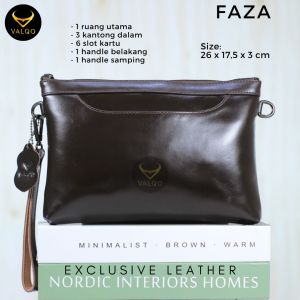 [VALQO] FAZA Clutch kulit Sapi Pouch Kulit Handbag Kulit Wanita Pria 6 Slot Kartu Tas Tangan Dompet Tangan