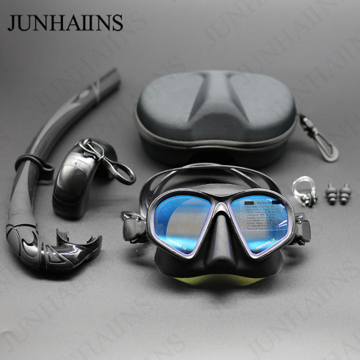 JUNHAIINS Tempered Glass Freediving Mask Snorkeling Set Foldable