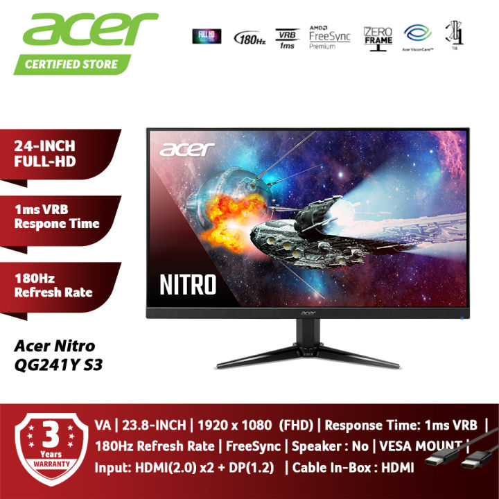Acer Nitro QG241Y S3 24-Inch FHD 180Hz Gaming Monitor UM.QQ1SM.301 | Lazada