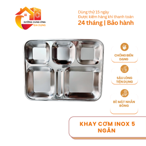 Khay cơm inox 5 ngăn sâu lòng cao cấp khay ăn chia ngăn tiện lợi dùng cho gia đình trường học văn phòng