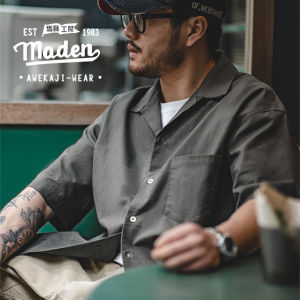 MADEN brand tooling style 2024 summer new men youth Japanese retro collar loose short-sleeved khaki casual male handsome summer mountain shirt