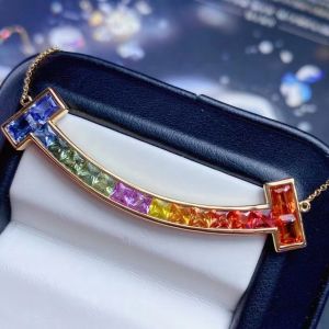 Montagne Jewelry 18k Pure Gold Pendant 44.5×9.5mm Elegant Rainbow Design Fine Jewellery Natural 3.6ct Gem Pendant Necklace