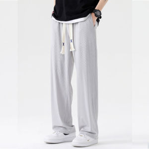 Celana panjang kasual pria yang keren Celana panjang versi Korea Celana panjang kaki lurus yang longgar Celana panjang kasual yang tipis Celana es kering cepat Celana panjang kaki lebar pria yang modis celana joger dewasa M-3XL