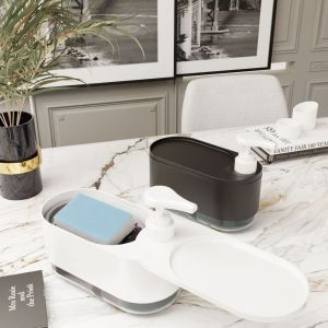 LIANG แยกเปียก-แห้ง ที่วางสบู่ แบบกด 3-ใน-1 ภาชนะใส่สบู่เหลว หลากหลาย คู่มือ ที่จ่ายสบู่ในห้องน้ำ ห้องน้ำ