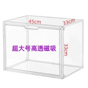 💟SOLUTION65💟 45H Dustproof Book & Cosmetic Display Cases Shoe Box Dust Proof Large Figures Collectibles Showcase Toy Storage Box Multi Storage Purposed Clear Stackable Plastic Storage Bins with Magnetic Attraction Lid Protection Organizer for Bags