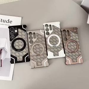 Aluminum alloy frame magnetic base phone case Galaxy S22 S23 S24 S25 Ultra frameless stand anti-fingerprint and shockproof cover