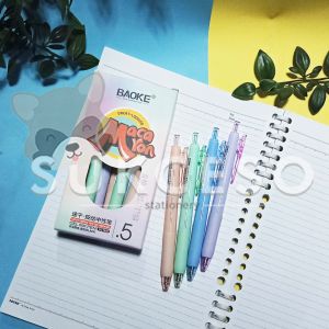 BaoKe Retractable Gel Pen 0.5mm Macaron Black PC1959 SATUAN Pastel Murah