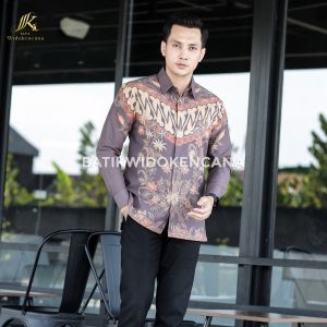 Kemeja Batik Premium - Motif Terbingkai Warna Ungu Soft