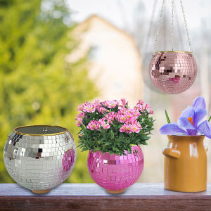 New Disco Ball Hanging Flower Pot Indoor Plants Bohemian Style Flower Planter Pots Rope Mirror Hanging Basket Garden Decor Vase