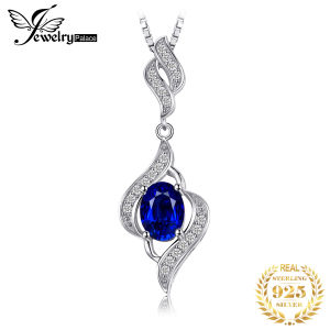 JewelryPalace 925 Sterling Silver Pendant Necklace for Women No Chain Created Blue Sapphire Fahion Statement Gemstones Choker